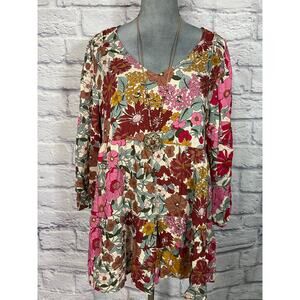NWT Jodifl Ruffle Hem Floral Babydoll Blouse